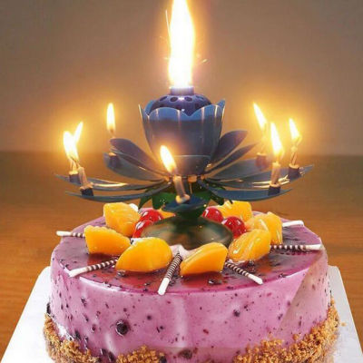 【CW】30^18*11.5cm Birthday wedding candle Plastic Double Layer Rotary Blossom Lotus Flower Music Birthday Cake Candles Birthday pa