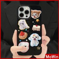 Mowin - เข้ากันได้สำหรับ เคสไอโฟน เคสไอโฟน11 เคส iphone 11สีดำเคลือบเงา TPU Soft Case กันกระแทกป้องกันกล้องน่ารักหมีสุนัขมุมมองด้านหลังเข้ากันได้กับ iPhone 14 13 Pro max 12 Pro Max xr xs max 7Plus 8Plus