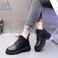 ZAZA Sepatu BOOT Pendek MODE Korea สำหรับผู้หญิงรองเท้าหนังแท้มาร์ตินบูทสไตล์อังกฤษบูทแพลตฟอร์มกันลื่น Kasut Perempuan