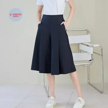 Eyouth 10120 Women culottes high waist wide leg side pocket 3/4