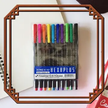 DONG-A Hexaplus Fineliner Pen, 0.4mm, 10 Color Set