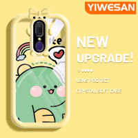 YIWESAN เคสสำหรับ F11 OPPO A9X A9 2019เคสลายการ์ตูนน่ารักไดโนเสาร์ตัวเล็กมอนสเตอร์ตัวน้อยแบบผูกโบว์เคสนิ่มกันกระแทกเคสโทรศัพท์โปร่งใสฝาครอบป้องกันเลนส์กล้องถ่ายรูปเจลซิลิก้าเจล TPU