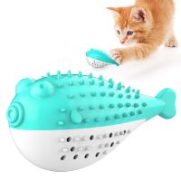 Cat Teeth Cleaning Toy - Pufferfish Shape with Mint Flavor  Durable Chew Toy and Toothbrush for Cats Toys