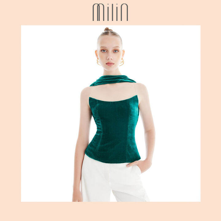 milin-draped-panel-detailing-at-scoop-neckline-with-velvet-top-เสื้อคอทรงโค้งผ้ากำมะหยี่ทรงเข้ารูปพอดีตัวตกแต่งดีเทลชิ้นคอแบบจับจีบ-zealous-top