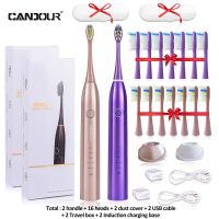 CANDOUR แปรงจับเวลาแปรงสีฟันไฟฟ้าพลังคลื่นเสียง5168 USB แบบชาร์จไฟได้แปรงฟันไฟฟ้าพร้อมหัวแปรงเปลี่ยนได้8ชิ้น