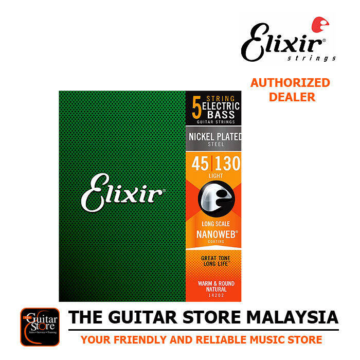 Elixir Nanoweb Nickel Plated Steel 5String Bass Strings Light Gauge