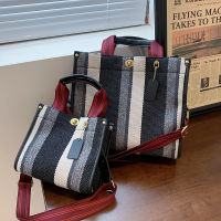 Large Tote Bag Casual Stripe Canvas Handbag For Women Wide Shoulder Strap Bag Female 2021 Trendy Texture Shoulder Bag Commuter