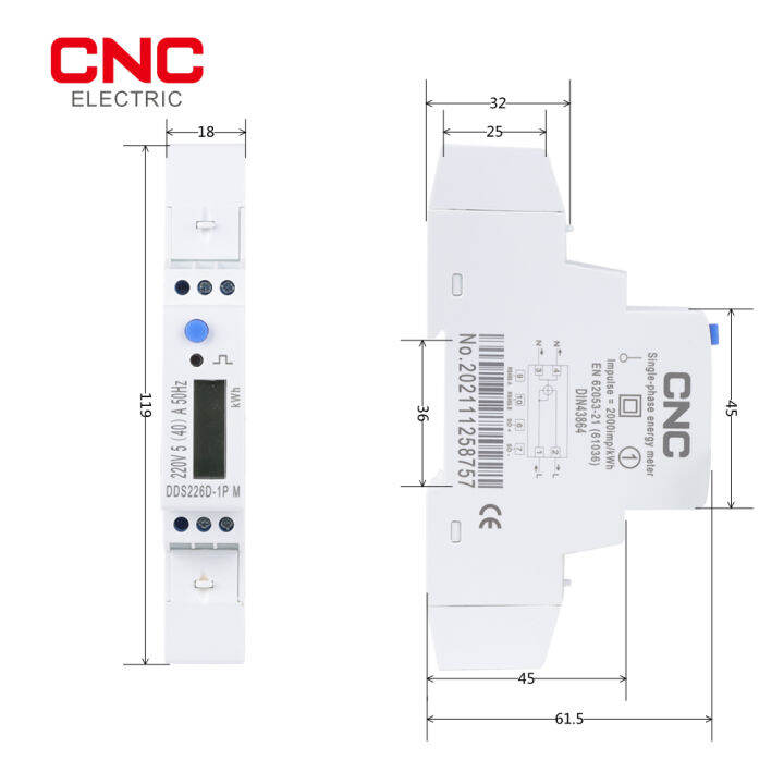 cnc-dds226d-1p-m-din-rail-เฟสเดียว-kwh-วัตต์ชั่วโมง-energy-meter-พร้อม-rs485-5-45-45a-สูงสุด220v-230v-50hz-60hz-แรงดันไฟฟ้า