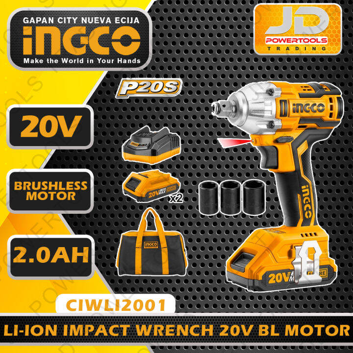 INGCO CIWLI2001 LithiumIon Cordless Impact Wrench Brushless Motor Car / Motorcycle Bolt Remover