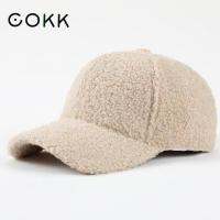 ใหม่ ~~ ใหม่หมวก COKK ผู้หญิงหมวกเบสบอลกำมะหยี่ฤดูหนาวสีทึบหมวกสตรีเกาหลีอบอุ่นสบายๆกลางแจ้งหมวกแก๊ปหนังกระดูกผู้ชาย