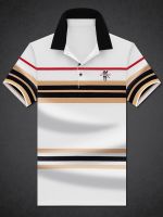 2023 summer high-end thin breathable collared T-shirt striped polo shirt business light luxury mens color block T-shirt 【SSY】