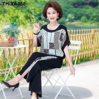 Mom summer fashion suit 40 years old and 50 middle-aged and elderly womens new short-sleeved foreign style summer chiffon two-piece thin