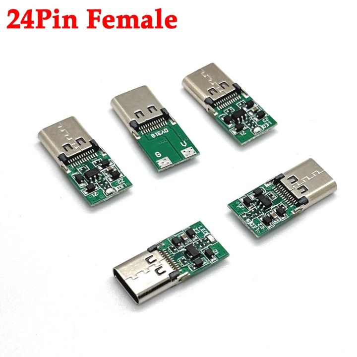 type-c-usb-24pin-female-plug-welding-connector-adapter-with-led-chip-green-blue-white-light-type-c-pd-9v-20v-charging-plugs