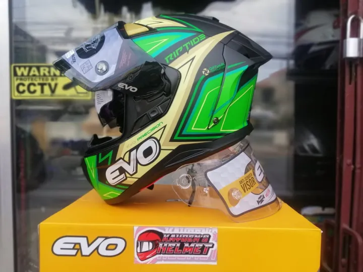 EVO XT 300 RIPTIDE GLOSSY BLACK/GREEN DUAL VISOR HELMET Lazada PH