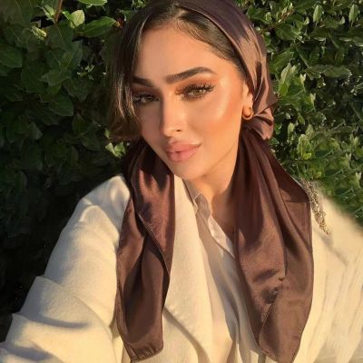 Solid Color Head Scarf Blcak Square 90x90 Silk Foulard Satin Bandana Cheveux Neckerchief Hijab Accessoires For Woman Hair Scarf