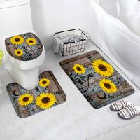 【YF】☸  Rustic Set Barn Floral Non-Slip Rugs Toilet Lid Cover