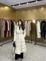 [COD] white goose down jacket high-quality mink collar long womens bread with belt