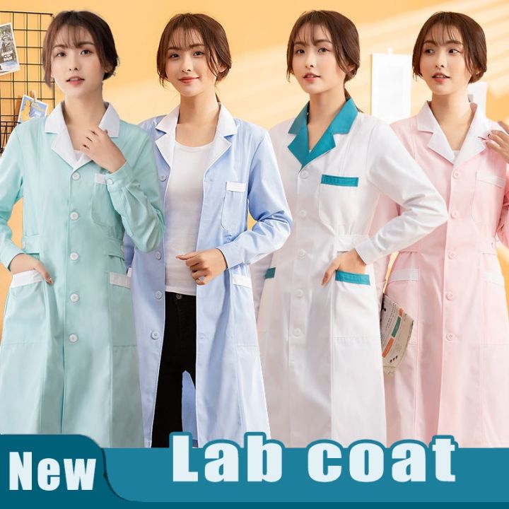 Free Name Lab Gown Lab Coat Long Sleeve Doctor Nurse Clothes Laboratory