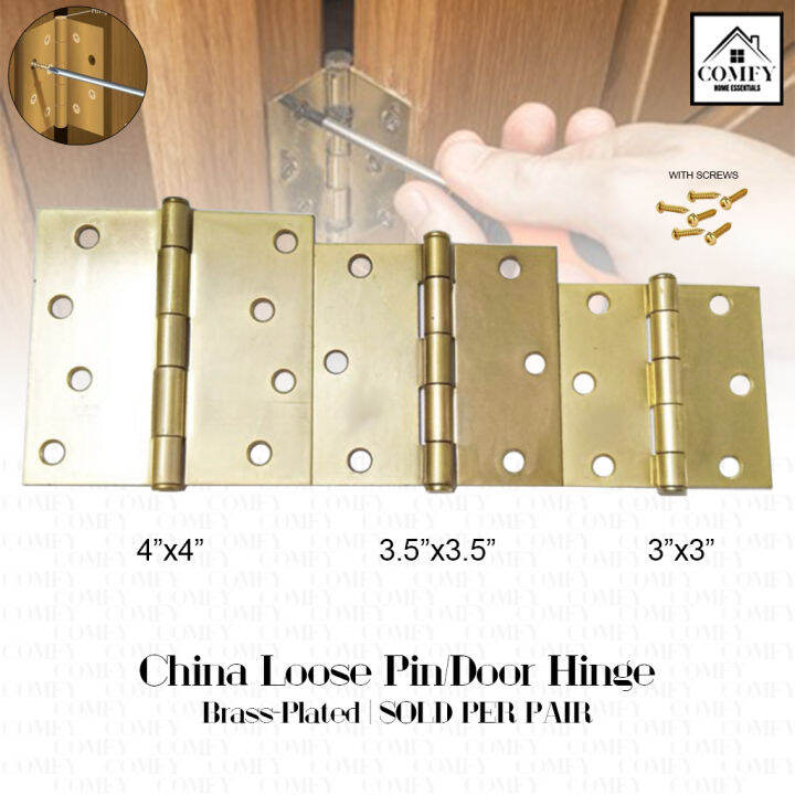 (ONE PAIR) China Brass Plated Loose Pin Door Hinge Hinges (3x3 / 3.5x3