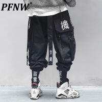 PFNW กางเกงลำลองผู้ชายฤดูใบไม้ร่วงหลวมริบบิ้นเย็บปักถักร้อย Overalls Ins Tide Legging Cool Elastic เอว Streetwear กางเกง12X1626