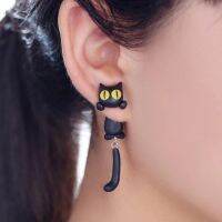 【When the flowers bloom】 FunnyCat EarringsWomen 39; S แมวตาสีเหลืองหางยาวแยกประเภทน่ารักแฟชั่น Dangler ผู้หญิง EarFor สาวๆ