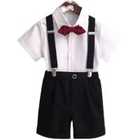 【Ready】? Boys Dress Summer Childrens Small Suit Suit Flower Girl Western Style Little Host Overalls Piano Performance Costume