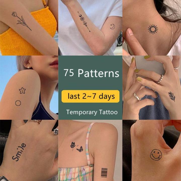 75 Kinds of Cute Tattoo Stickers Bear Star Smiley Face English Temporary  Tattoos Suitable for Summer Tattoos | Lazada