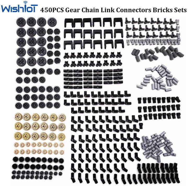 450ชิ้นเกียร์โซ่ลิงค์เชื่อมต่ออิฐชุดชิ้นส่วนทางเทคนิคเข้ากันได้กับ-eds-diy-รถของเล่นหุ่นยนต์อาคารอิฐบล็อก