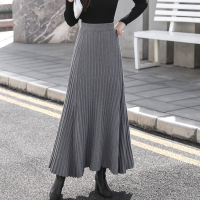 Winter Cashmere Maxi Long Knitted Skirts Thickening Rib Knitted Swing A-line Flared Ankle Length Knit Skirts Brown Ivory Gray