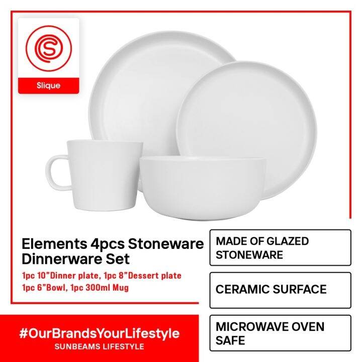 SLIQUE Dinnerware [Set of 4] Glazed Stoneware High Quality Ceramic