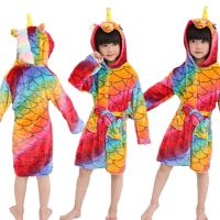 Winter Kigurumi Unicorn Cartoon Hooded Children Bathrobes Kids Bath Robe Animal for Boys Girls Pyjamas Nightgown Kids Sleepwear