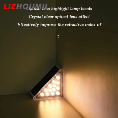 LIZHOUMIL ไฟสนามพลังแสงอาทิตย์ Led ไร้สายสว่างมากๆกันน้ำเซ็นเซอร์ตรวจจับการเคลื่อนไหวโคมไฟบันไดโคมไฟขั้นบันได2ชิ้น