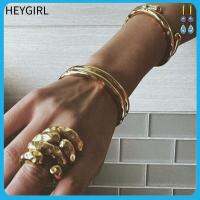 HEYGIRL สไตล์หนาๆ กำไลข้อมือสร้อยข้อมือ 18K ค่ะ พื้นผิวเมทัลลิก แหวนเปิด ของขวัญสำหรับเด็ก เหล็กไร้สนิม เครื่องประดับอัญมณีอัญมณี สำหรับผู้หญิง