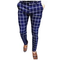 Fashion Men Business Slim Fit Plaid Print Zipper Long Pants Trousers Business Casual Suit Pants Loose Trouser Мужская Одежда