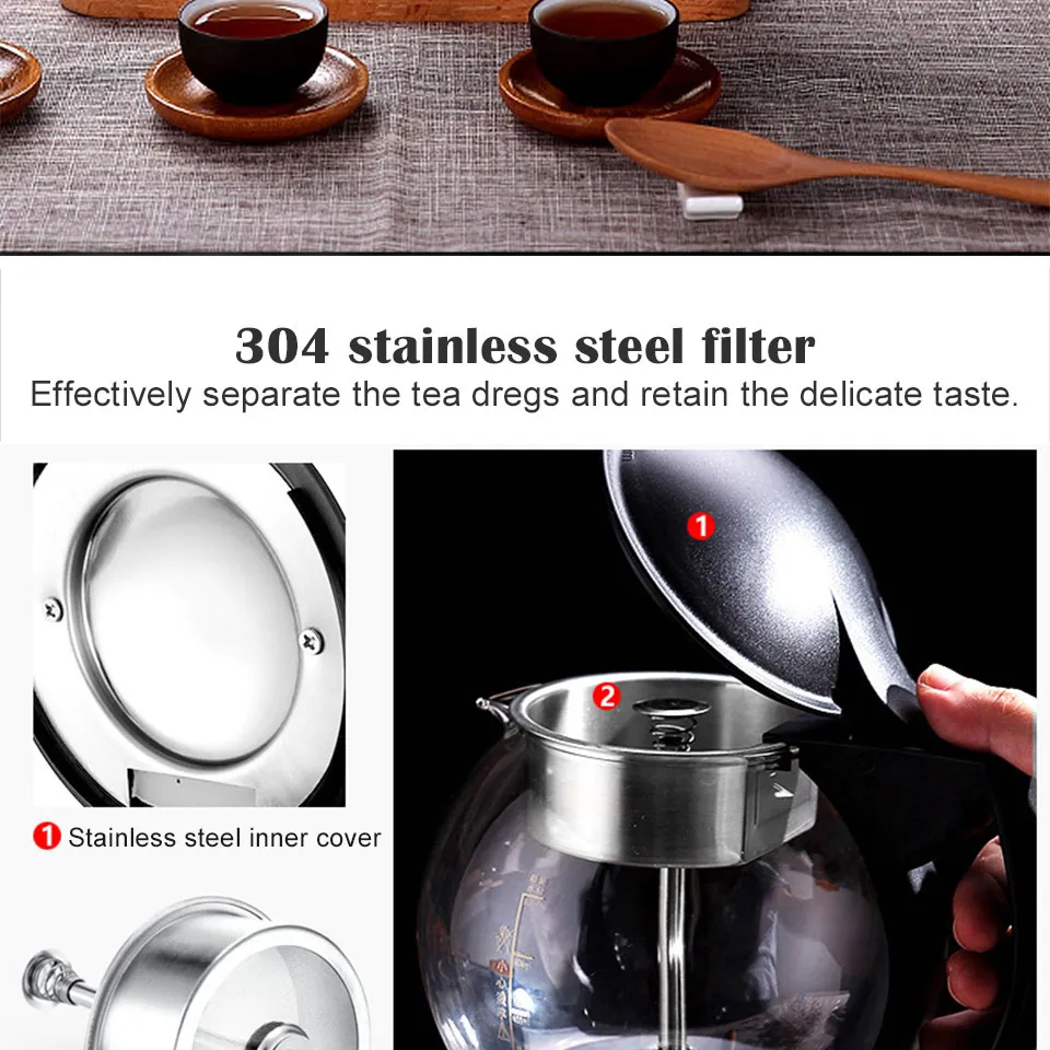 0.8L Household black tea maker automatic steam black teapot glass  multifunctional electric kettle health pot boiling teapot