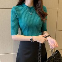 COD DSFERTRETRE ✨40-100KG Wearable Women TopBasic Solid Color Half high collar Neck Slim Shirts Knitted Tops