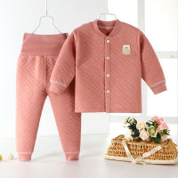 Toddler Girls Pajamas Infant Suit Baby Girls Clothing Set Cotton Three-Layer Warm Suit Childrens Quilted High Waist Set 0-3Year