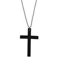 2X Metal Beaded Chain Wooden Cross Pendant Necklace Black