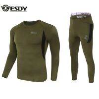 Outdooor Sports Features Long Sleeve Interior Suit Homme Military Clothes Men Fleece Thermal Sport Underwear Sets Men Pullover