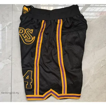NW Lakers Big Embroidered Basketball Pants Retro Mesh Shorts Mens  Basketball Shorts (Yellow, XXL)