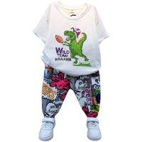 Summer Clothes New 2021 Boy Baby Children Clothing Baseball Dinosaur Short-sleeved T-shirt + Graffiti Crop jeans 2-pcs set