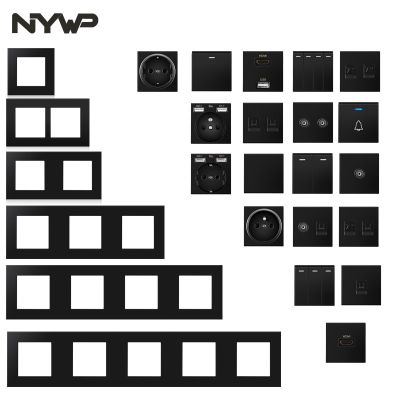 Nywp wall mount module diy European standard pc black panel socket switch button free combination function