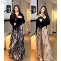 Large size womens high-grade Chinese style wear anti-rust top loose slimming printed skirt pants V729