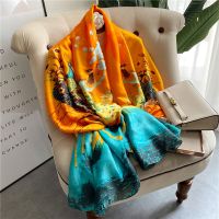 ┋۩ Luxury Brand Designer Silk Scarf Women 2022 Spring Summer Shawls And Wraps Soft Long Pashmina Foulard Bandana Ladies Scarves New