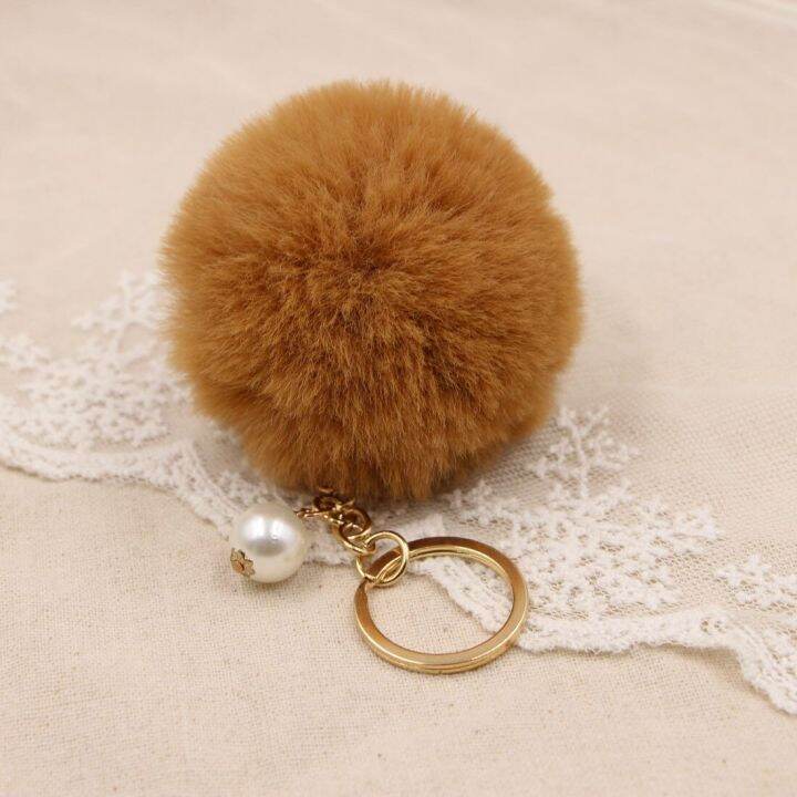 new-women-fur-key-chain-car-keychain-pom-pom-8cm-pompom-25-colors-with-pearl-bag-charm-cute-car-key-ring-jewelry-keychains-key-chains