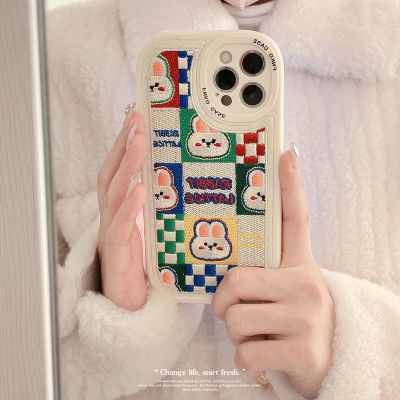 [Yellow peach flavor] ญี่ปุ่นน่ารักการ์ตูนหมีกระต่ายกรณีโทรศัพท์สำหรับ Iphone 12 11 13 Pro Max XS MAX XR X 7 8บวกเย็บปักถักร้อยนุ่มปกหลังของขวัญ