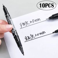 10Pcs Twin Tip Permanent Marker Pen Writting Fine Point Waterproof Ink Double-headed Thin Nib Black Ink 0.5mm-1mm Oily Markers