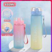 ?ship in 24h!?800ML Big Capacity Water Bottle leak-proof reminder to drink gradient color direct drinking water bottle with Tea Compartment Filter Food Grade PP Plastic