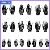 MUMU 1 Pair แฟชั่น Mehndi สไตล์อินเดีย แต่งหน้า รูปลอกมือชั่วคราว ลายฉลุสัก DIY ศิลปะบนเรือนร่าง สติกเกอร์แม่แบบเฮนน่า