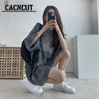 CACNCUT เสื้อยืดแขนสั้นสำหรับผู้หญิง,เสื้อยืดทรงหลวมดีไซน์สวยนักเรียนทรงหลวมเทรนด์ท่อนบนครึ่งแขนสำหรับฤดูใบไม้ร่วง